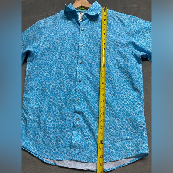 Marti Kat Shirt Mens Small Blue Short Sleeve Button Up Geometric Beach Vacation - Picture 9 of 11